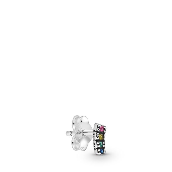 Rainbow sterling silver stud earring with royal green, cerise, true blue and blazing yellow crystal Harmony Jewellers Grimsby, ON