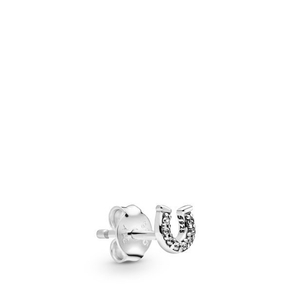 Horseshoe sterling silver stud earring with clear CZ Harmony Jewellers Grimsby, ON