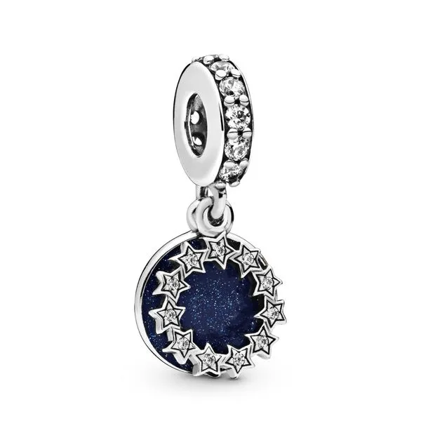 Sterling silver dangle with clear cubic zirconia and shimmering blue enamel Harmony Jewellers Grimsby, ON