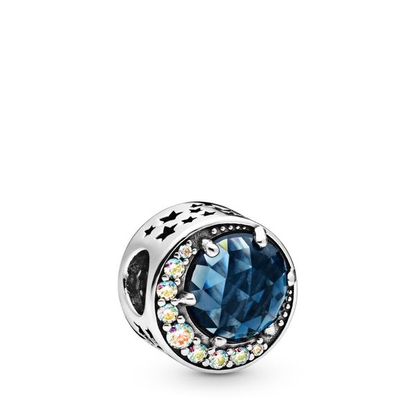 Sterling silver charm with moonlight blue crystal and Aurora borealis clear CZ Harmony Jewellers Grimsby, ON