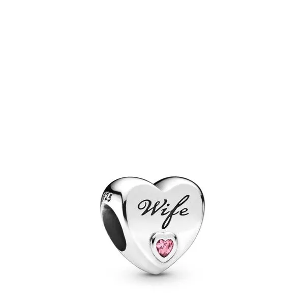 Wife heart sterling silver charm with pink CZ Harmony Jewellers Grimsby, ON