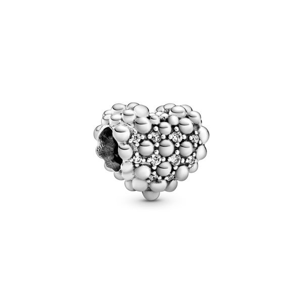 Beaded heart sterling silver charm with clear CZ Harmony Jewellers Grimsby, ON
