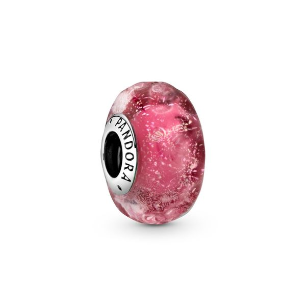 Wavy sterling silver charm with iridescent and pink Murano glass Harmony Jewellers Grimsby, ON