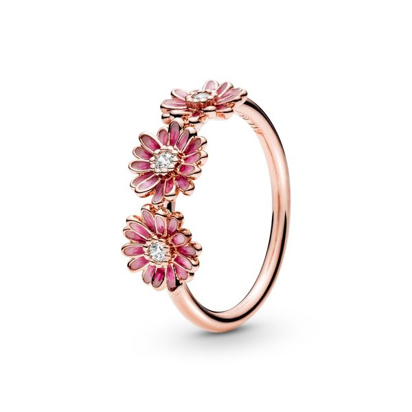 Daisy Rose ring with clear CZ and shaded pink enamel Harmony Jewellers Grimsby, ON