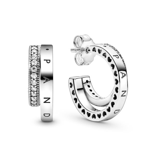 Pandora Signature sterling silver hoop earrings with clear CZ Harmony Jewellers Grimsby, ON