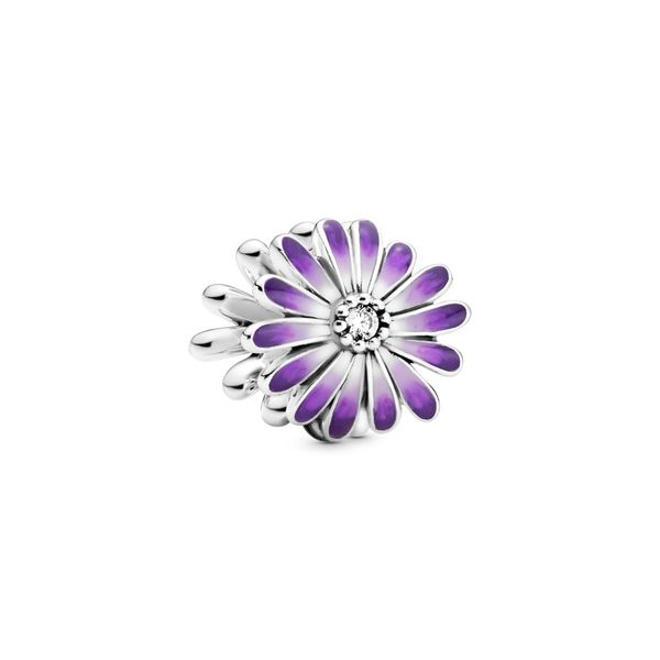 Daisy sterling silver charm with clear CZ and shaded purple enamel Harmony Jewellers Grimsby, ON