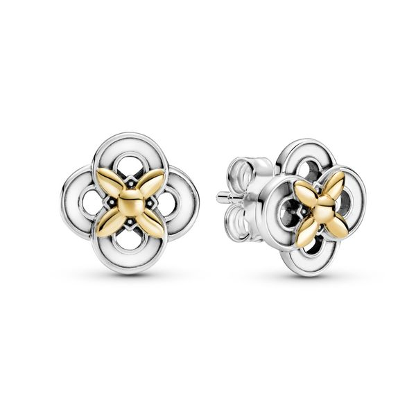 Flower sterling silver and 14k gold stud earrings Harmony Jewellers Grimsby, ON