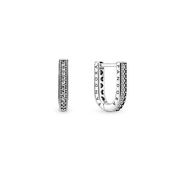Pandora logo sterling silver u-shaped hoop earrings Harmony Jewellers Grimsby, ON