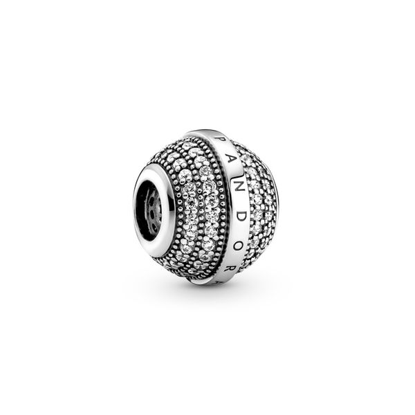 Pandora logo sterling silver charm with clear CZ Harmony Jewellers Grimsby, ON