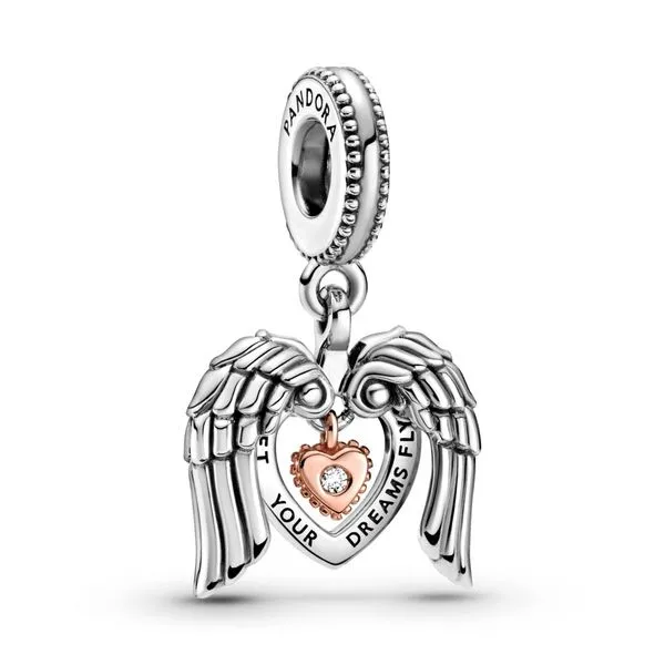 Heart and wings sterling silver and Pandora Rose dangle with 0.009 ct TW GHI  SI1+ round brilliant-cut man-made diamond Harmony Jewellers Grimsby, ON