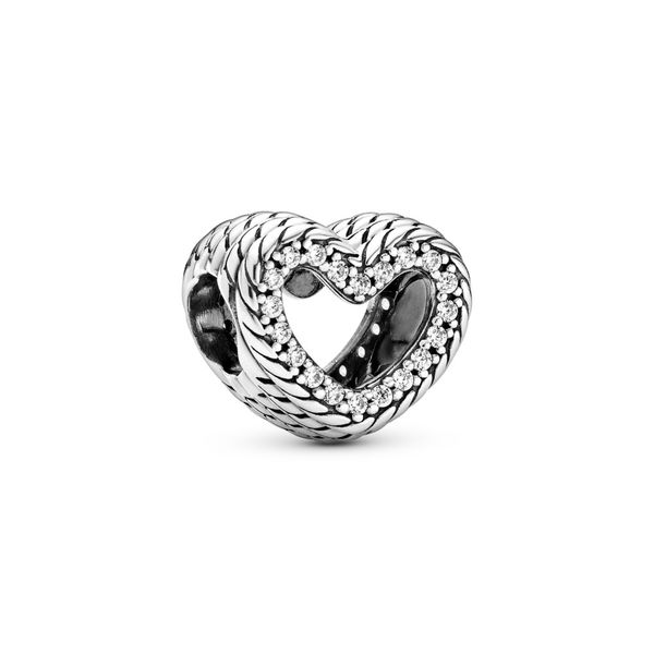 Snake chain pattern heart sterling silver charm with clear cubic zirconia Harmony Jewellers Grimsby, ON