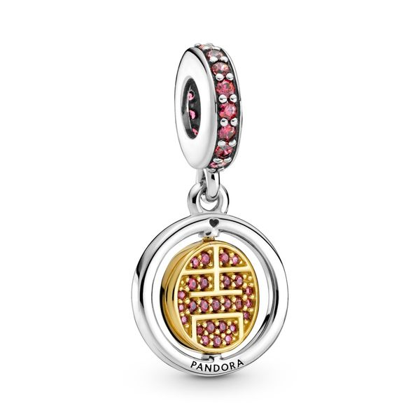 Lucky sterling silver and Pandora Shine spinning dangle with red cubic zirconia Harmony Jewellers Grimsby, ON