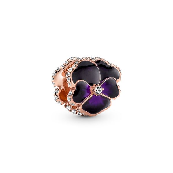 Pansy 14k rose gold-plated charm with clear CZ Harmony Jewellers Grimsby, ON