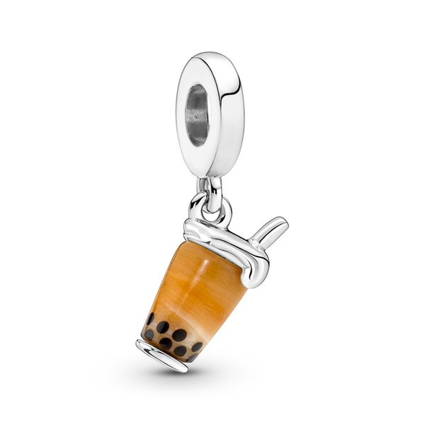 Bubble tea sterling silver dangle with brown Harmony Jewellers Grimsby, ON