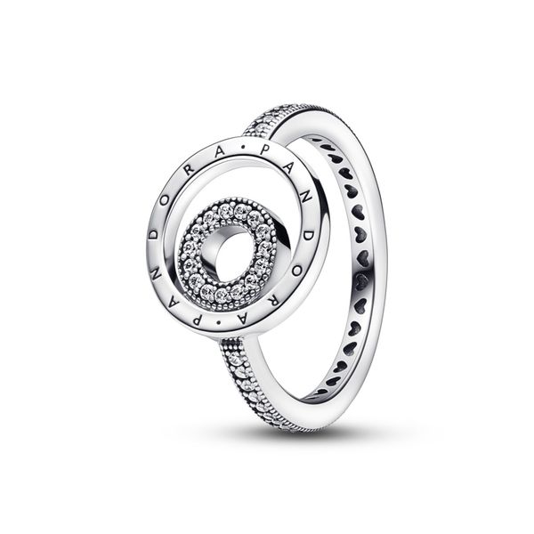 Pandora logo sterling silver ring with clear cubic zirconia Harmony Jewellers Grimsby, ON