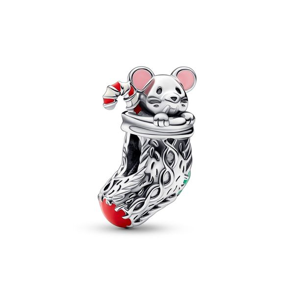 Christmas mouse in a sock sterling silver charm Harmony Jewellers Grimsby, ON