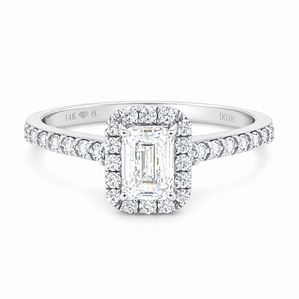 1 1/10CT Emerald Cut Halo-Style Diamond Engagement Ring - Propose Tonight! Harris Jeweler Troy, OH