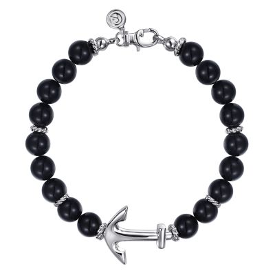 Sterling Silver Onyx Anchor Bracelet Harris Jeweler Troy, OH
