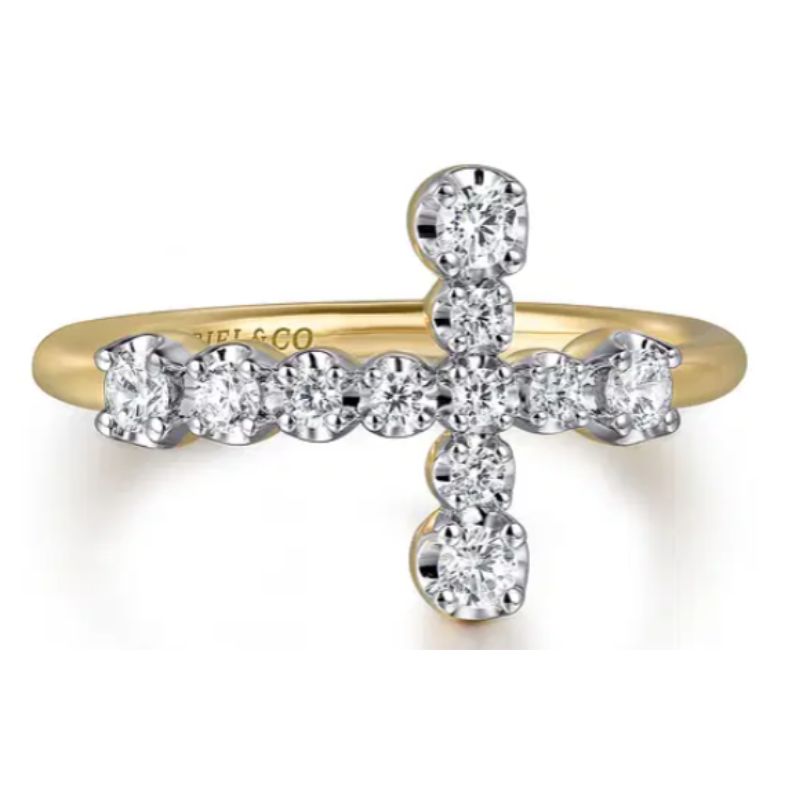 Gabriel & Company Horizontal Diamond Cross Ring Harris Jeweler Troy, OH