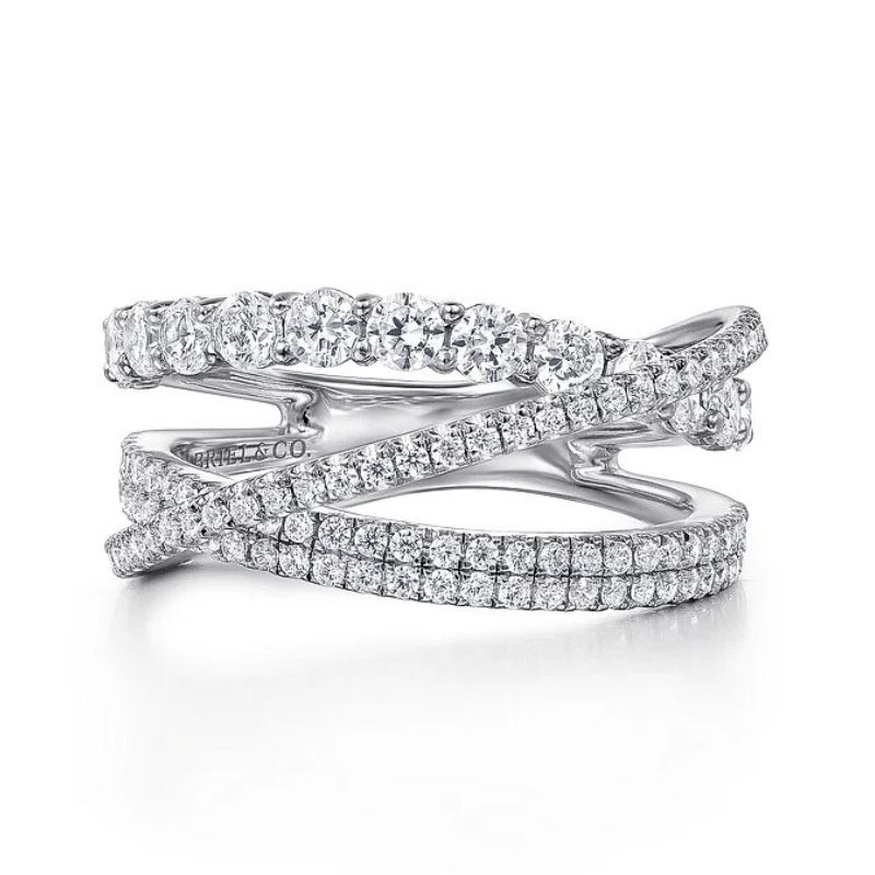 Gabriel & Co Criss-Cross Diamond Fashion Ring Harris Jeweler Troy, OH