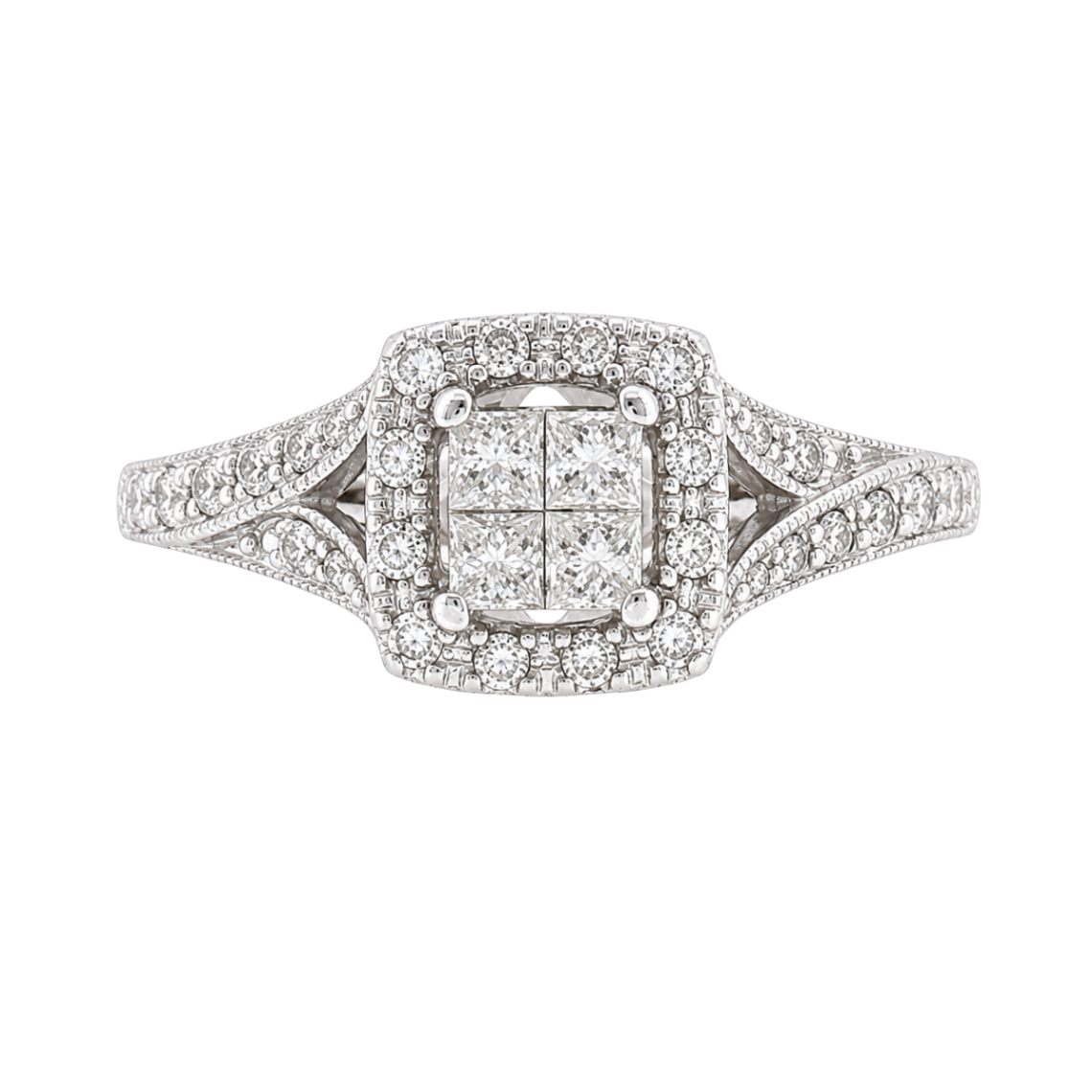 Halo-Style Diamond Princess Cut Estate Necklace Harris Jeweler Troy, OH