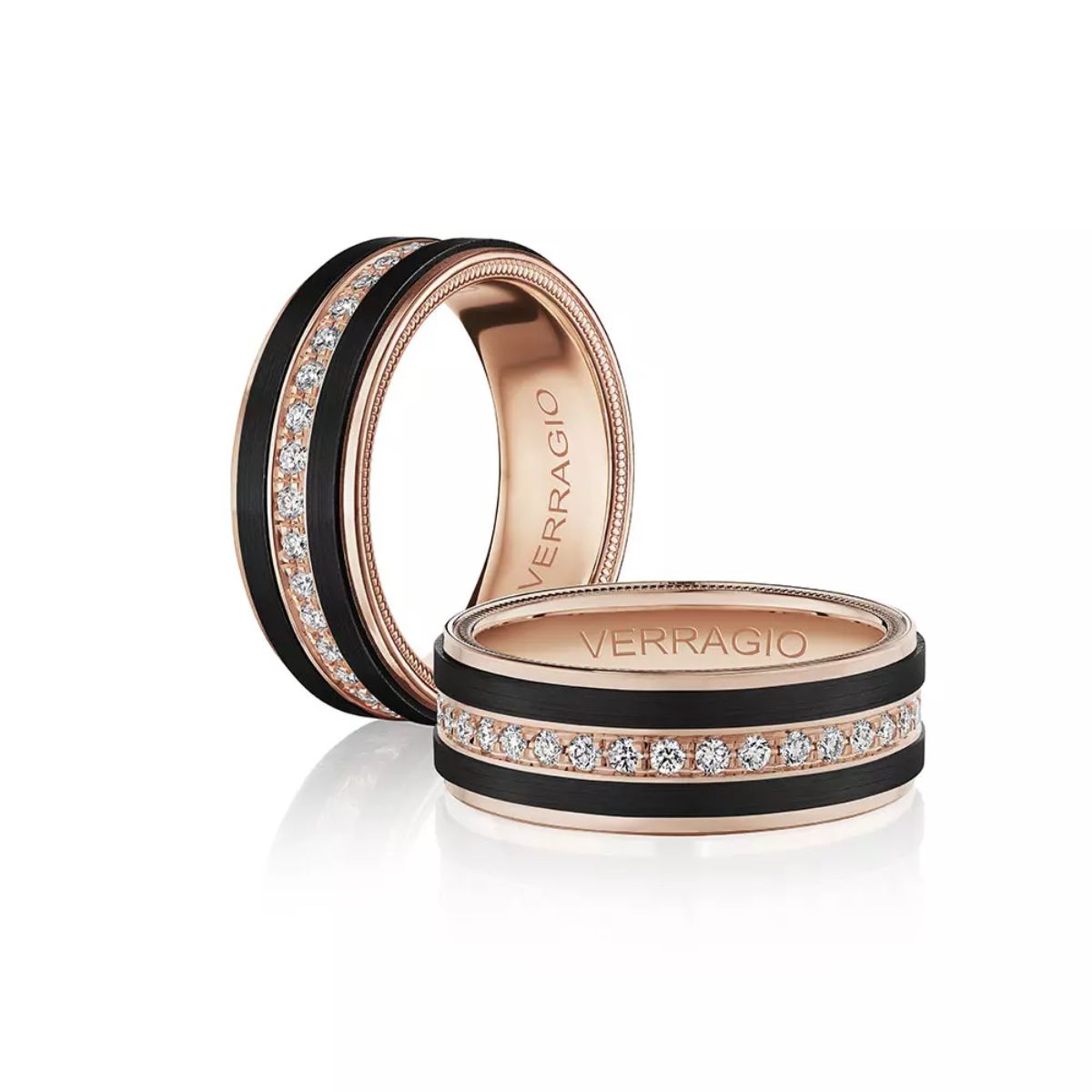 Verragio Rose Gold and Black Carbon Fiber Diamond Wedding Band Harris Jeweler Troy, OH