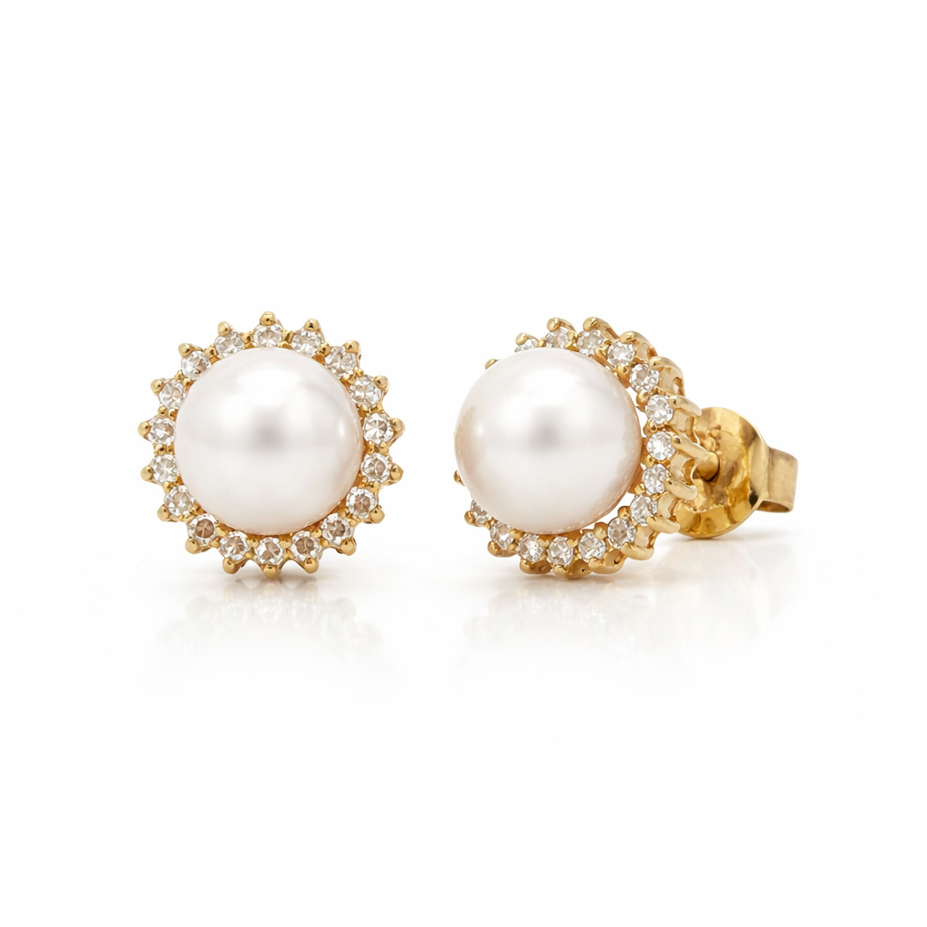 Pearl and Diamond Halo-Style Estate Stud Earrings Harris Jeweler Troy, OH