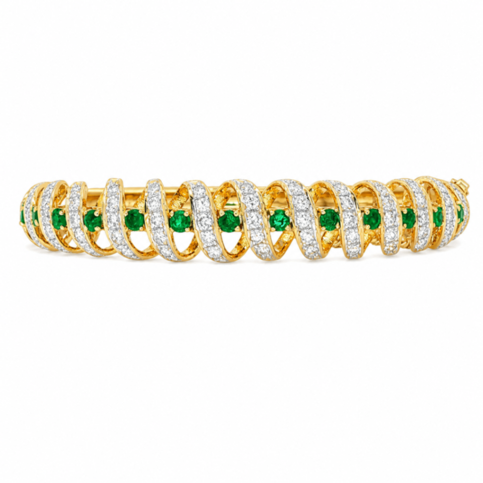 Emerald and Diamond Estate Bangle Bracelet Harris Jeweler Troy, OH