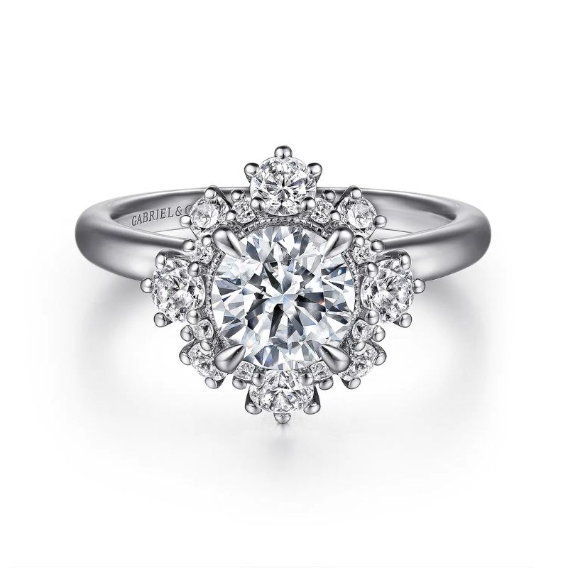 Gabriel & Co. Round Brilliant Cut Diamond Semi-Mount Fancy Halo-Style Engagement Ring Harris Jeweler Troy, OH