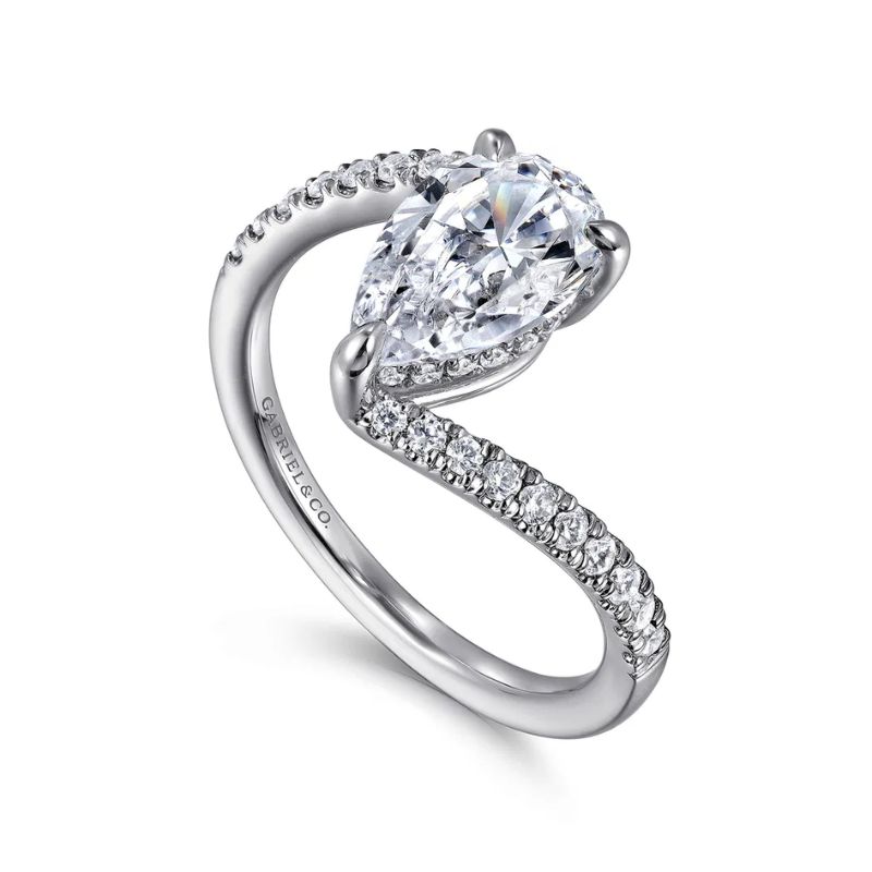 Gabriel & Co. Pear Shape Diamond Semi-Mount Bypass Engagement Ring Harris Jeweler Troy, OH
