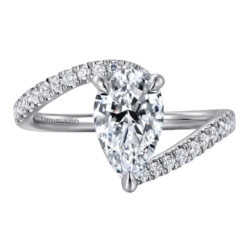 Gabriel & Co. Pear Shape Diamond Semi-Mount Bypass Engagement Ring Harris Jeweler Troy, OH