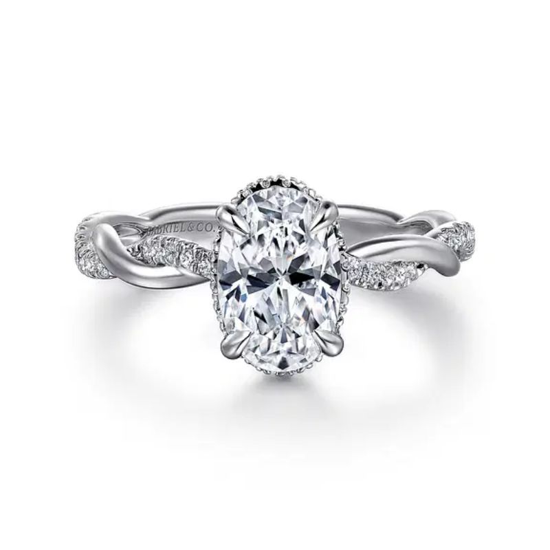 Gabriel & Co. Oval Diamond Semi-Mount Criss-Cross Style Engagement Ring Harris Jeweler Troy, OH
