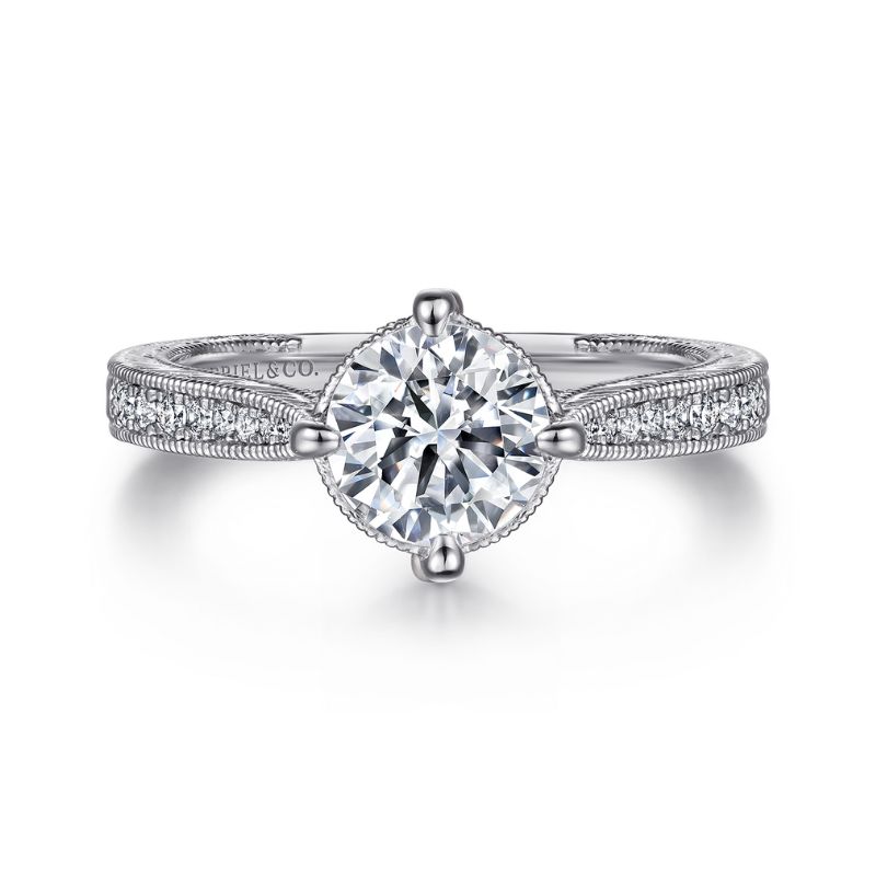 Gabriel & Co. Round Diamond Semi-Mount Vintage Style Engagement Ring Harris Jeweler Troy, OH