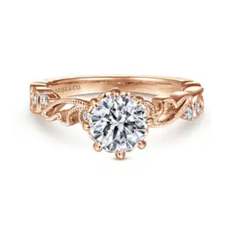 Gabriel & Co. Round Diamond Semi-Mount Filigree Style Engagement Ring Harris Jeweler Troy, OH