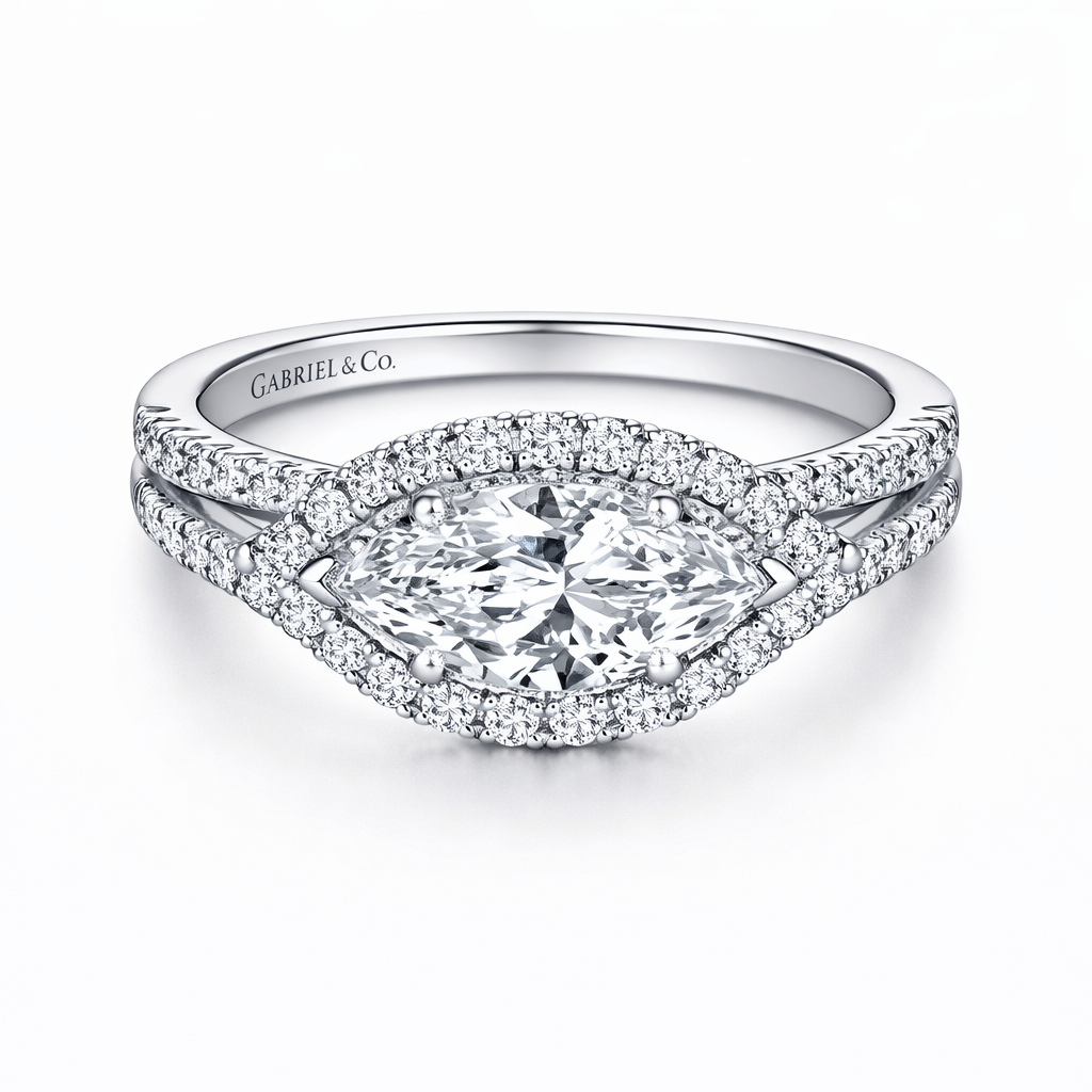 Gabriel & Co. Marquise Diamond Semi-Mount East-West Halo Style Engagement Ring Harris Jeweler Troy, OH