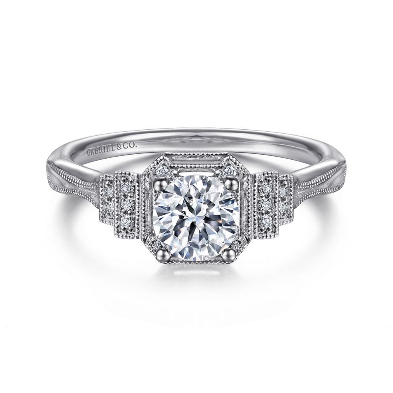 Gabriel & Co. Round Diamond Semi-Mount Vintage Style Engagement Ring Harris Jeweler Troy, OH