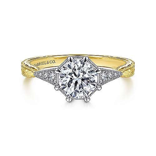 Round Vintage-Style Gabriel & Co Semi-Mount Engagement Ring Harris Jeweler Troy, OH