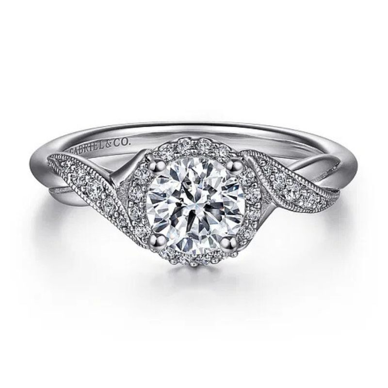 Halo-Style Twisted Round Diamond Engagement Ring Semi-Mount Harris Jeweler Troy, OH