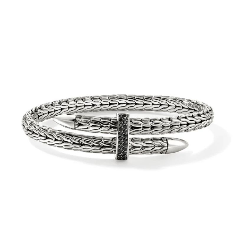 John Hardy Spear Flex Cuff Bracelet With Black Sapphire Pave Clasp Harris Jeweler Troy, OH