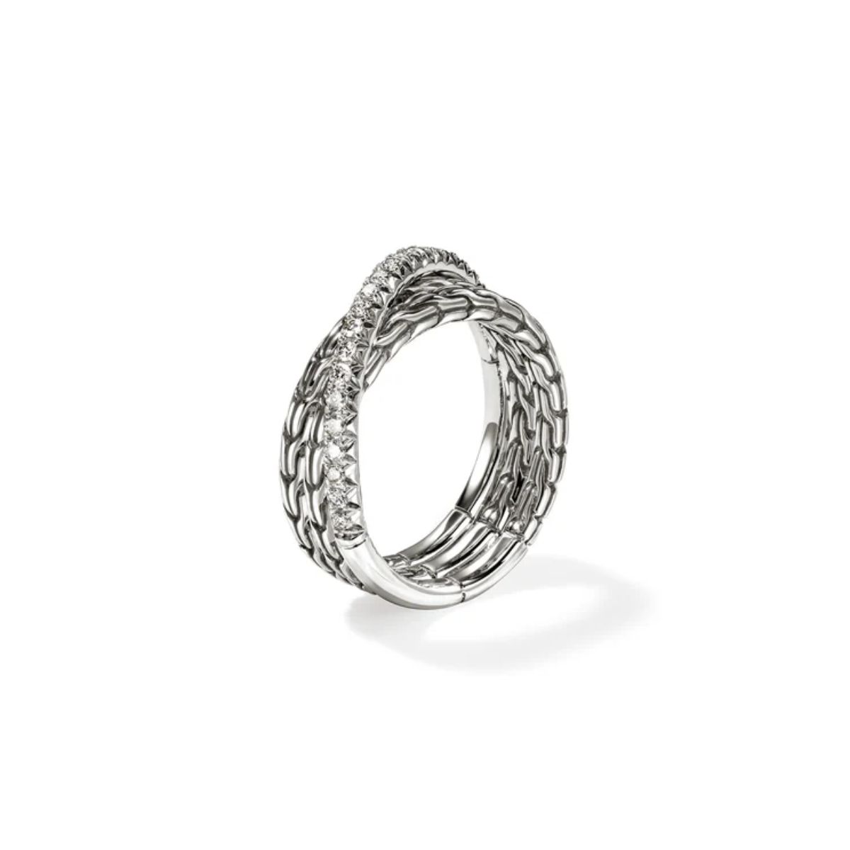 John Hardy Essentials Diamond Crossover Ring Image 2 Harris Jeweler Troy, OH