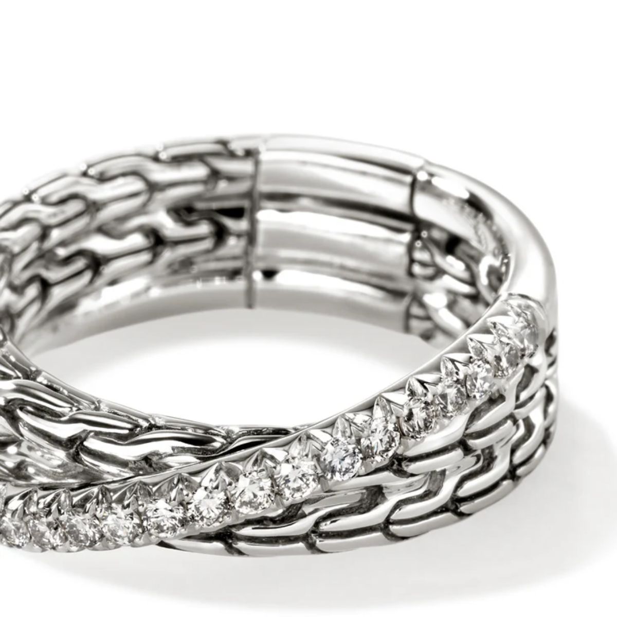 John Hardy Essentials Diamond Crossover Ring Image 3 Harris Jeweler Troy, OH