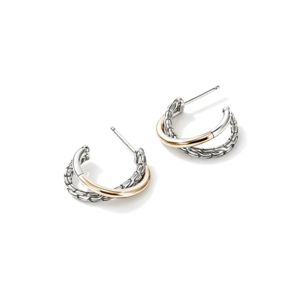 John Hardy Essentials 14K/SS Crossover Hoop Earrings Image 2 Harris Jeweler Troy, OH