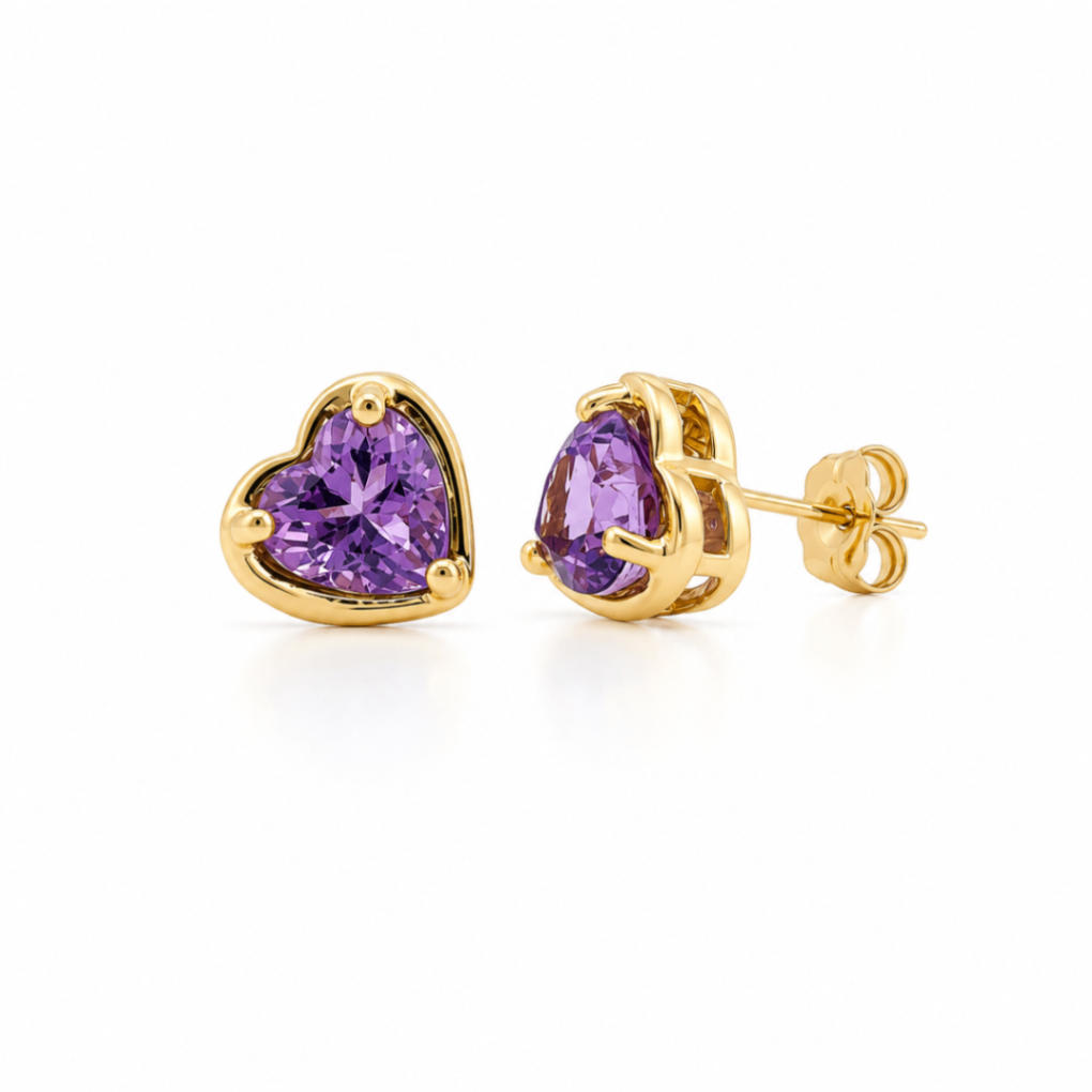 Heart Shape Amethyst Stud Earrings Harris Jeweler Troy, OH