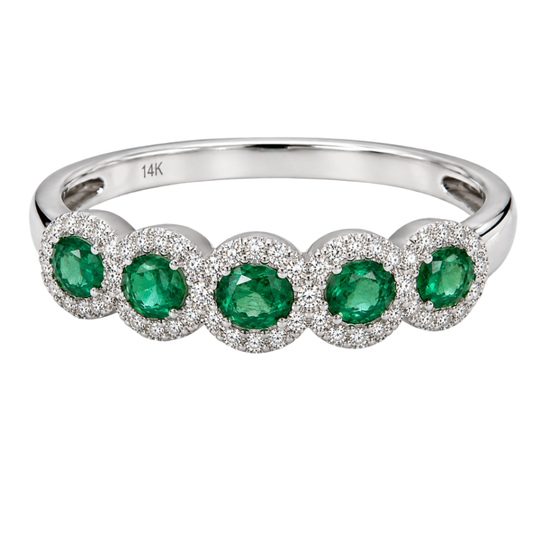 Emerald and Diamond Halo-Style Ring Harris Jeweler Troy, OH