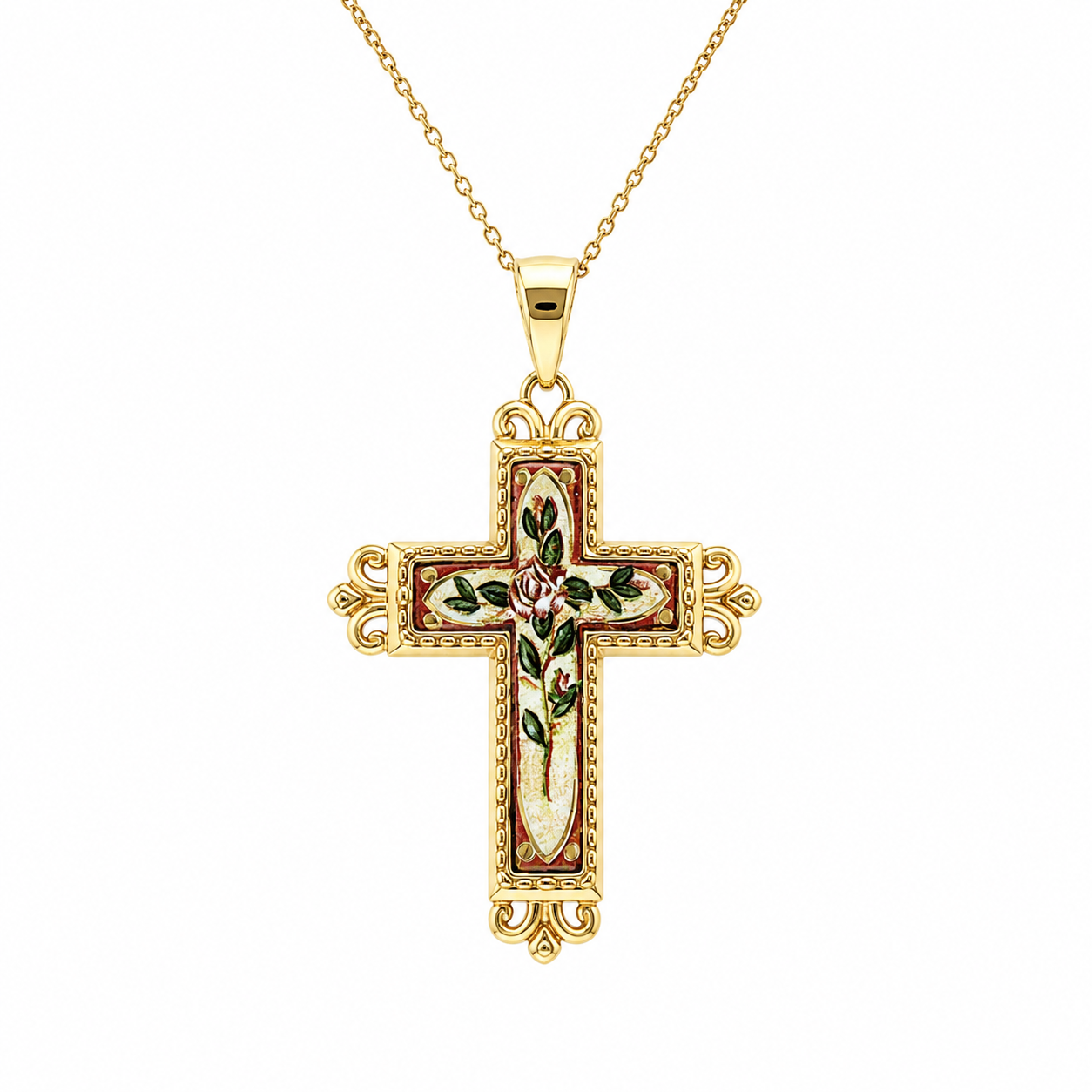 Enamel Floral Cross Harris Jeweler Troy, OH