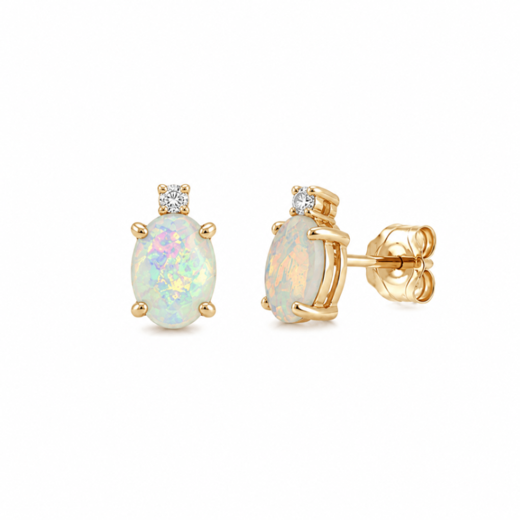 Opal and Diamond Estate Stud Earrings Harris Jeweler Troy, OH