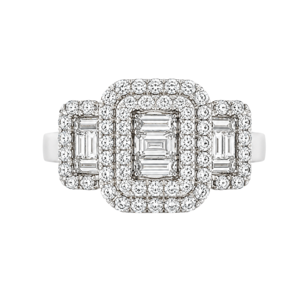 Effy Three-Stone Halo Diamond Estate Ring Harris Jeweler Troy, OH