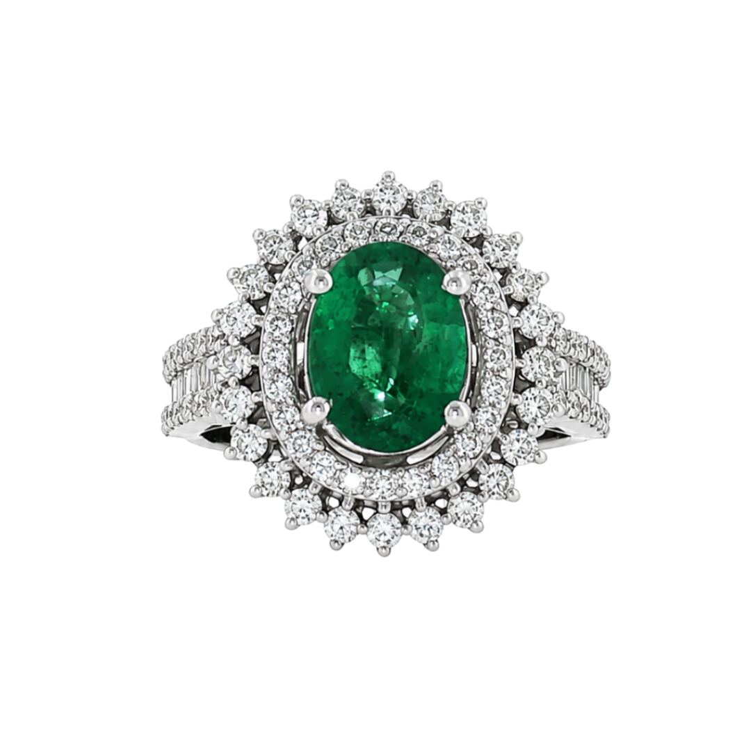 Effy Emerald and Diamond Halo-Style Estate Ring Harris Jeweler Troy, OH