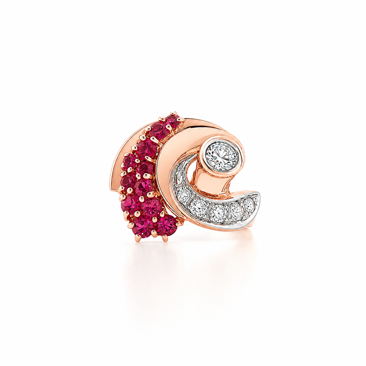 Retro Ruby and Diamond Cocktail Estate Swirl Ring Harris Jeweler Troy, OH