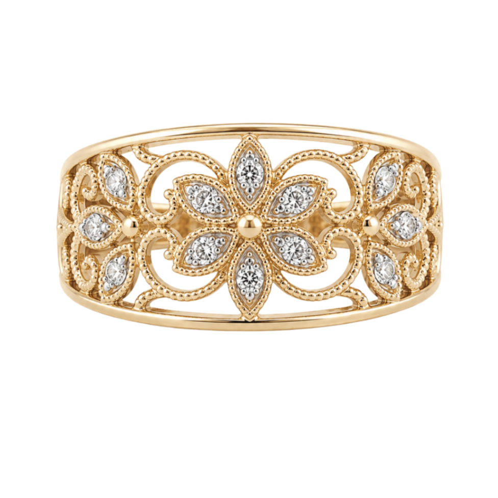 Diamond Flower Estate Band-Style Ring Harris Jeweler Troy, OH